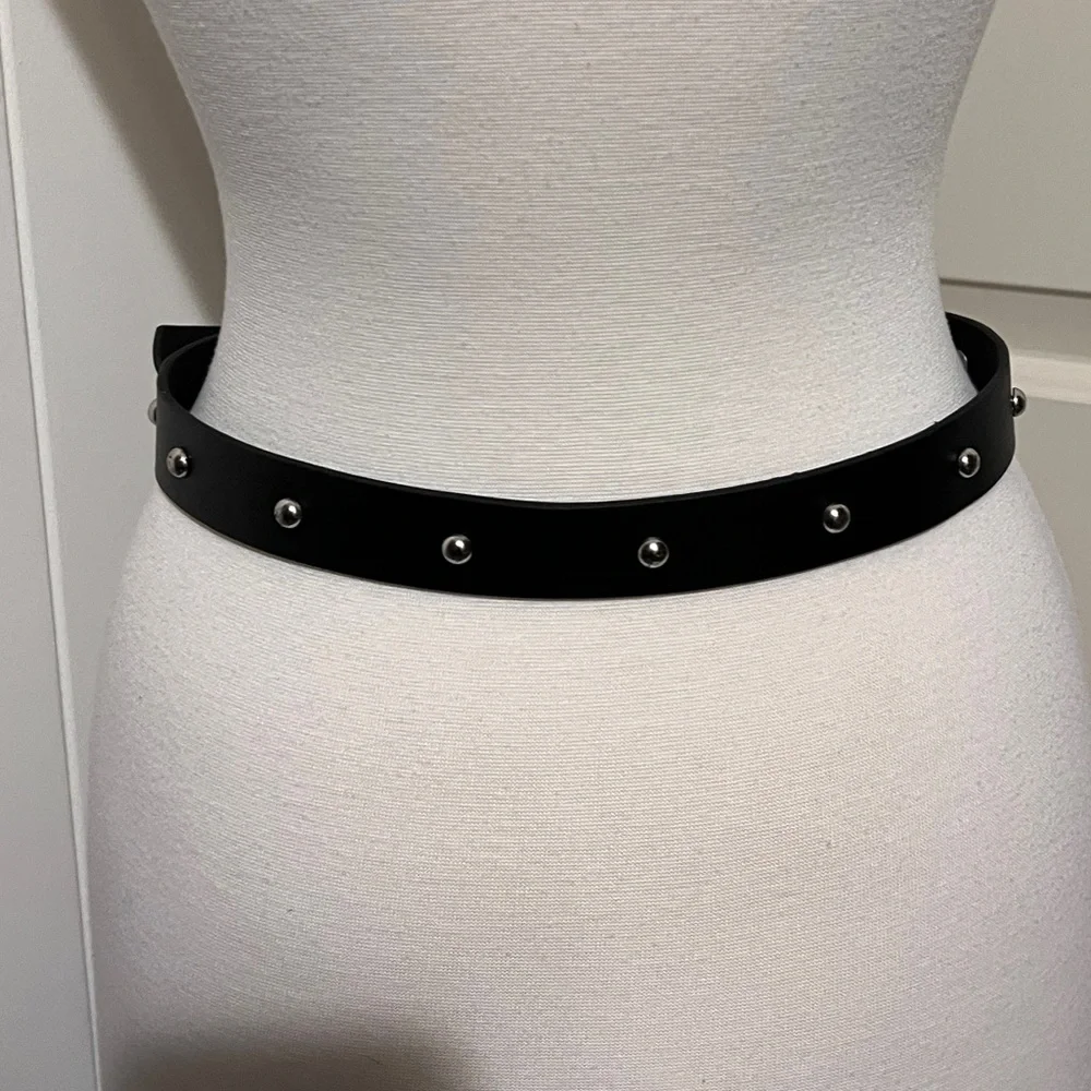 Zara Silver Studded Black Faux Leather‎ Belt Y2K Rock Punk Goth Wednesday
